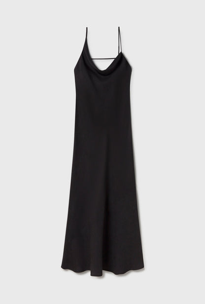 SL Carrie Cowl Neck Midi Dress - CDC thick 30 momme matte silk & Coral Jacquard