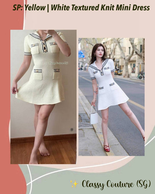 SP Yellow | White Textured Knit Mini Dress