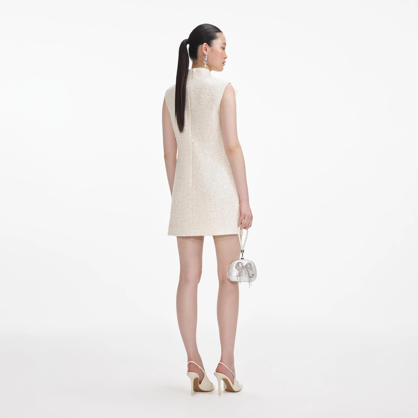 SP Cream Boucle Flower Motif Mini Dress
