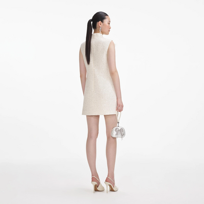 SP Cream Boucle Flower Motif Mini Dress