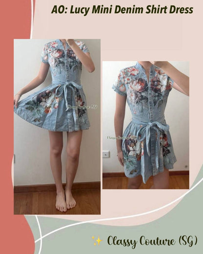 AO Lucy Floral Cotton Denim Shirtdress Mini Dress