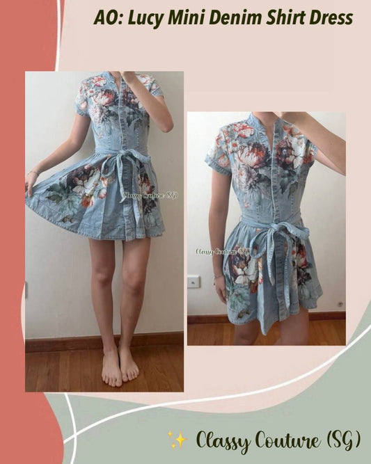 AO Lucy Floral Cotton Denim Shirtdress Mini Dress
