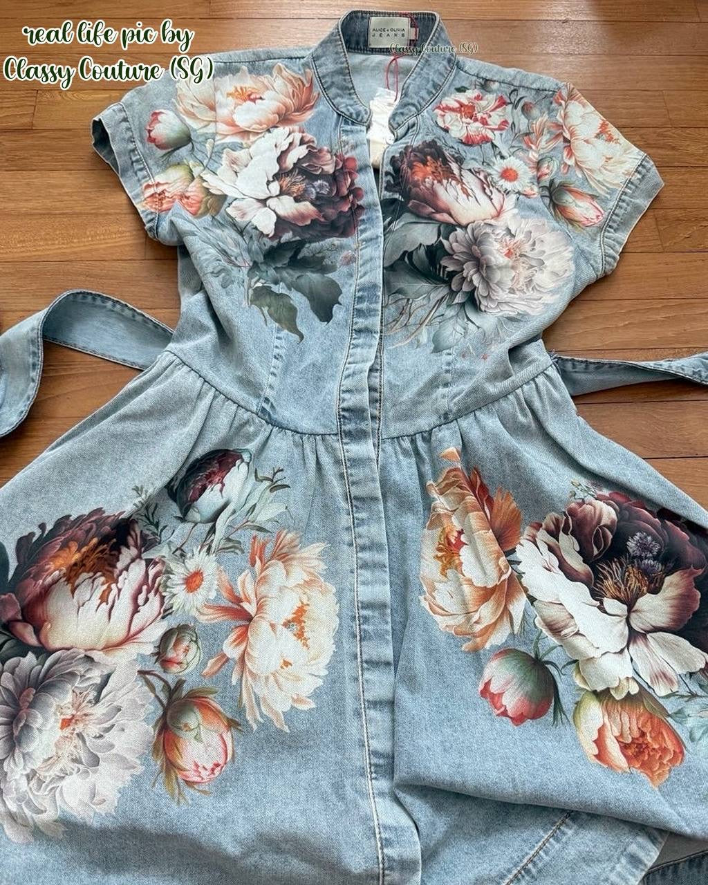 AO Lucy Floral Cotton Denim Shirtdress Mini Dress