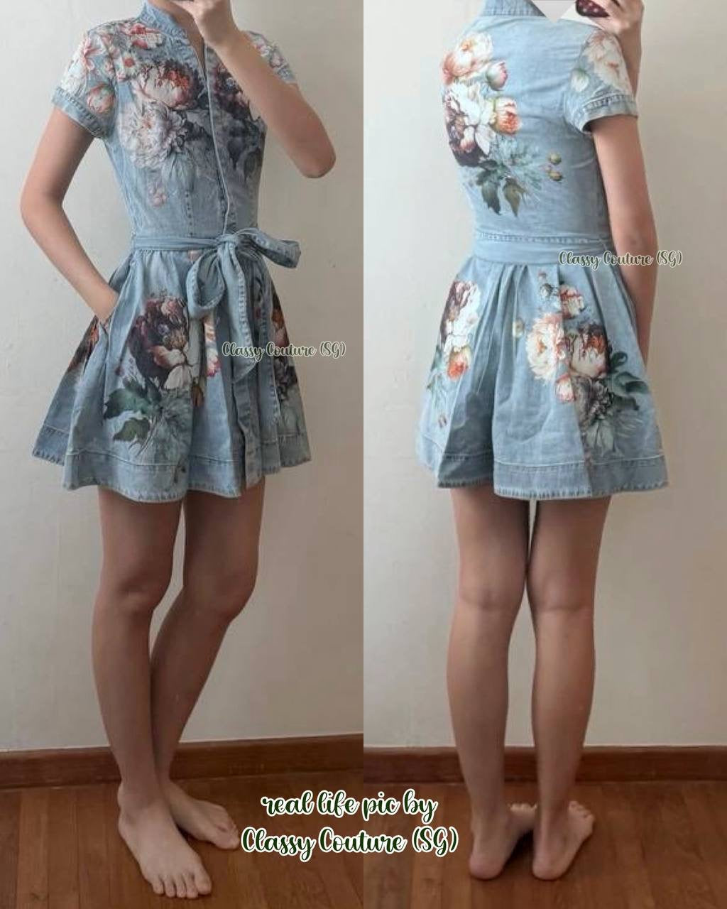 AO Lucy Floral Cotton Denim Shirtdress Mini Dress
