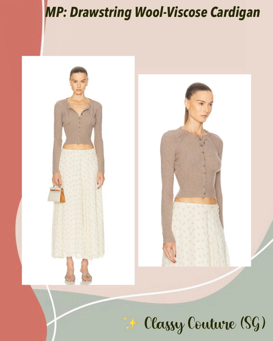 MP Drawstring Wool-Viscose Fitted Cardigan in Kitten Grey