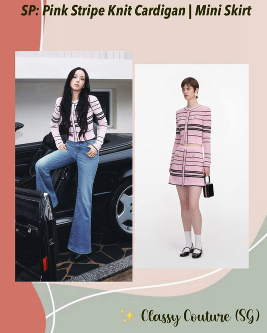 SP Pink Stripe Knit Cardigan | Mini Skirt| Jisoo Set