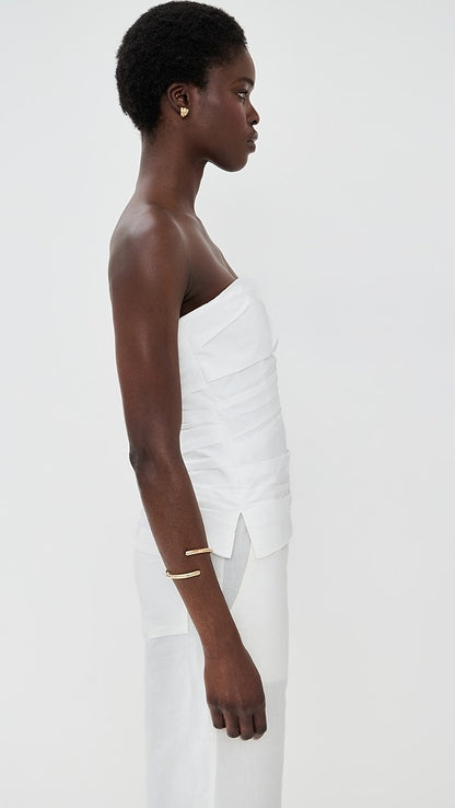 SIM White Emerson Cotton Strapless Bustier Top
