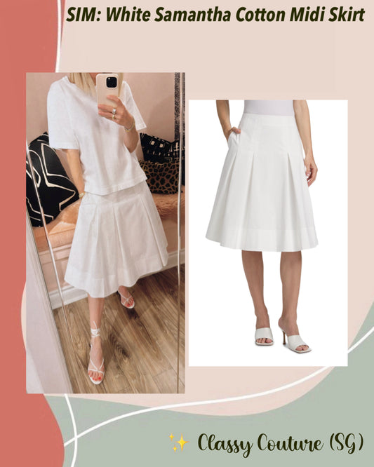 SIM White Samantha Pleated Cotton Midi Skirt