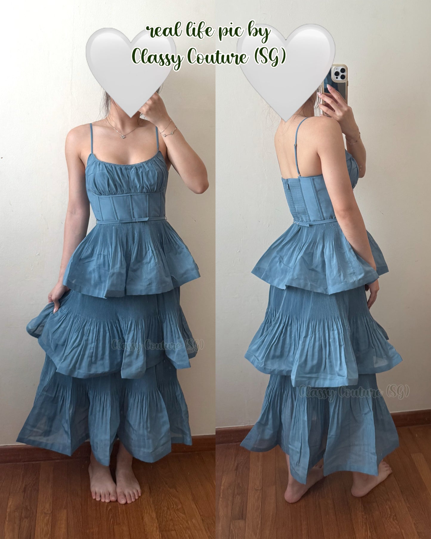 023ZM 3 Colors! Pleated / Embroidered Georgette Tiered Midi Dress
