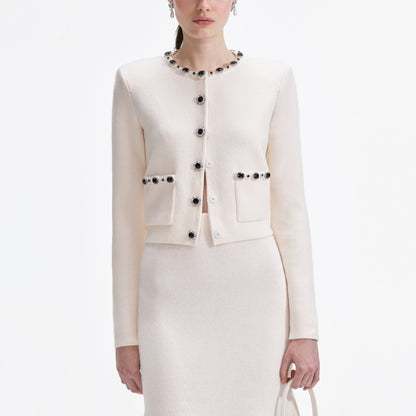 SP Cream Embellished Cardigan | Cream Flared Knit Midi Skirt | Set