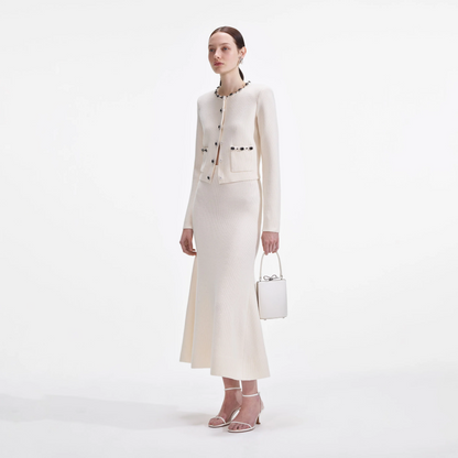 SP Cream Embellished Cardigan | Cream Flared Knit Midi Skirt | Set