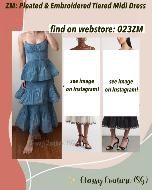 023ZM 3 Colors! Pleated / Embroidered Georgette Tiered Midi Dress