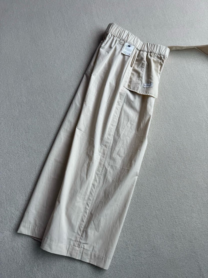 MC Wide Leg Cotton-Blend Belted Trousers Palazzo Pants