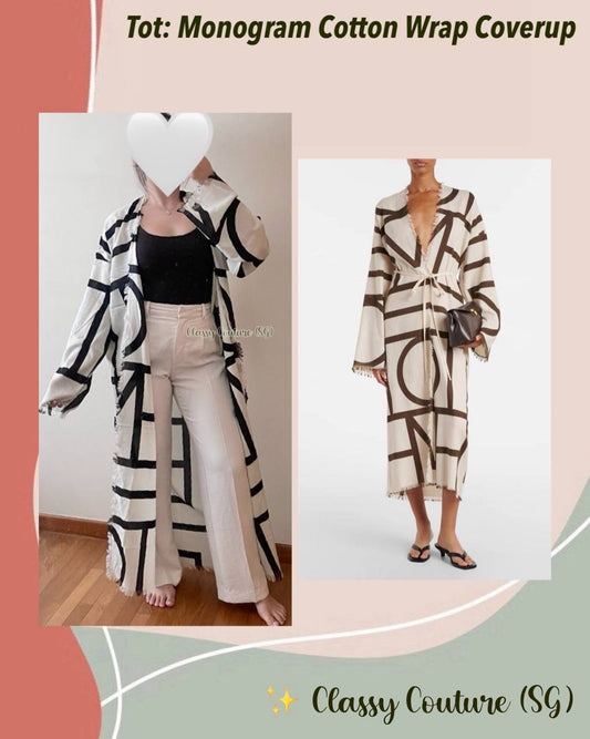 2 Colors! Tot Monogram Cotton Wrap Midi Maxi Dress | Swimsuit Coverup Robe