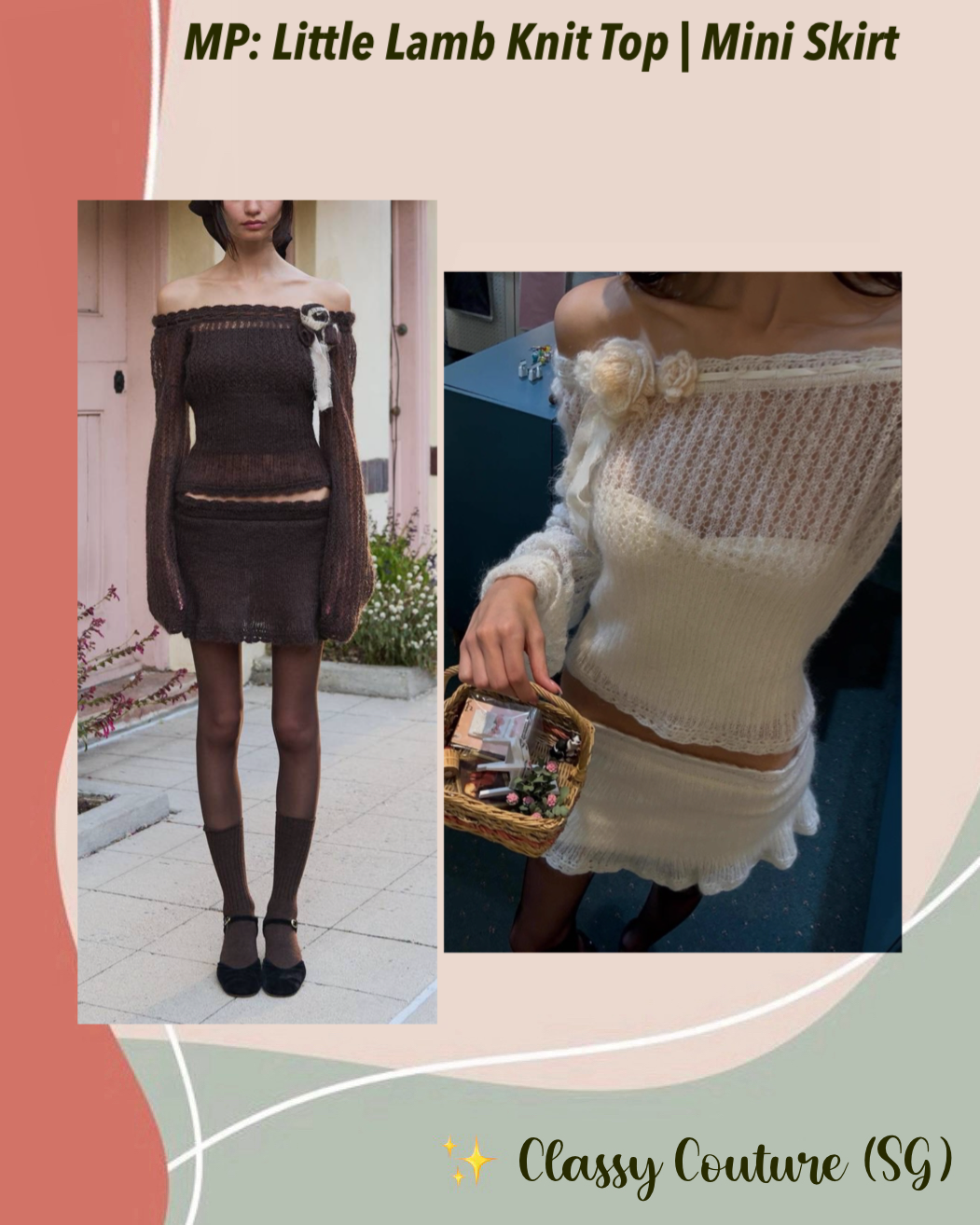 MP Little Lamb Knit Off Shoulder Top | Mini Skirt | Set