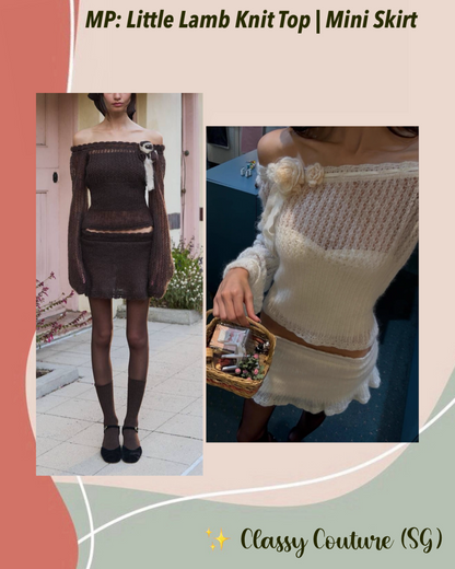 MP Little Lamb Knit Off Shoulder Top | Mini Skirt | Set