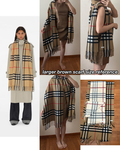 2 Sizes! BBR Fringed Check Cashmere Scarf