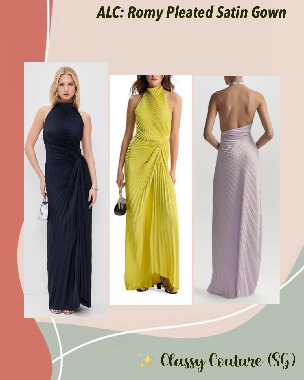 ALC Romy Halter Pleated Satin Gown Maxi Dress