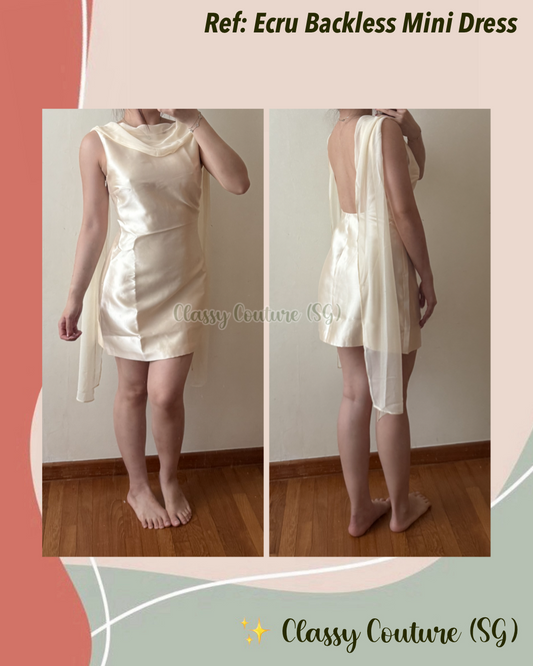 Restock! Ref Ecru Backless Scarf-sash Mini Dress in Butter Yellow
