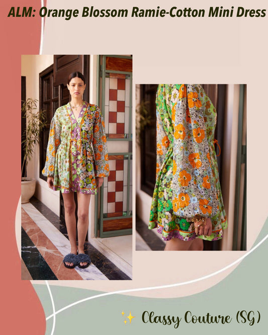 ALM Orange Blossom Spliced Ramie-Cotton Mini Dress