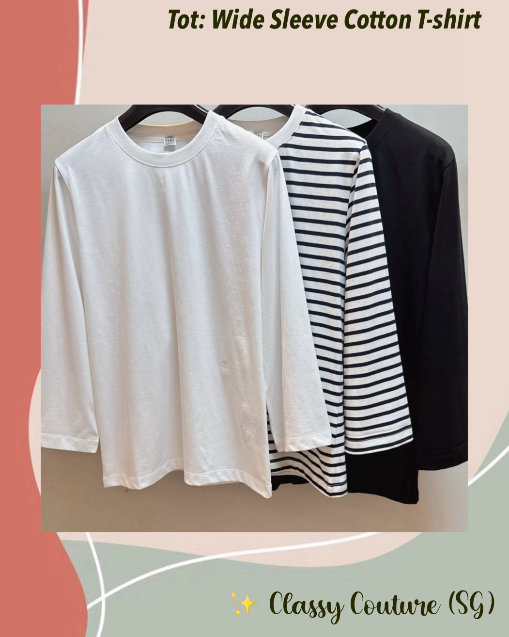 3 Colors! Tot Wide Sleeve Cotton T-shirt
