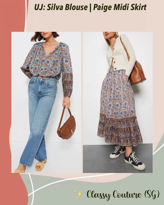 UJ Silva Blouse | Paige Midi Skirt | Cotton-Viscose Caspia Floral Set