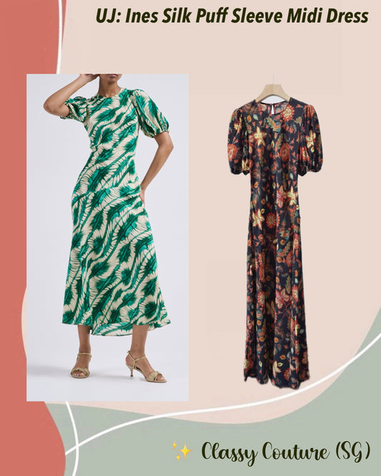 UJ Ines Silk Puff Sleeve Midi Dress
