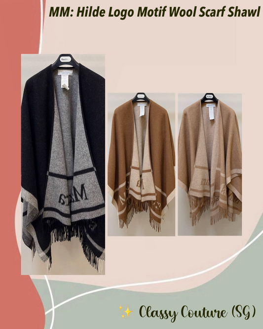 3 Colors! MM Hilde Logo Motif Wool Scarf Shawl Cape