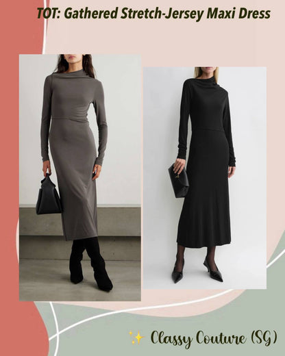 TOT Gathered Stretch-Jersey Midi Dress