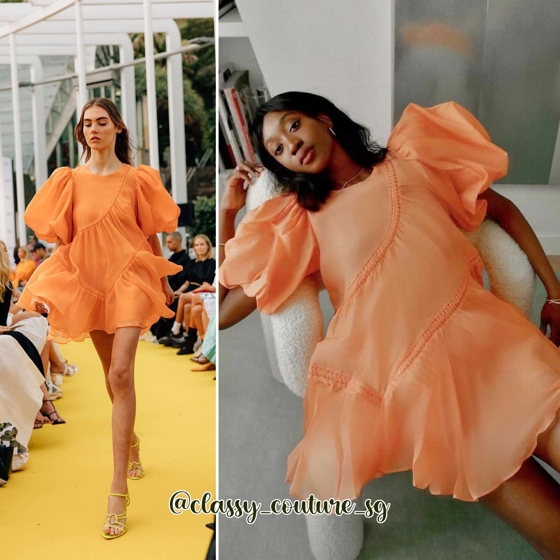 riviera asymmetric braided puff sleeve smock dress Aje Riviera Asymmetric Braided Puff Sleeve Smock Dress in Mandarin Orange