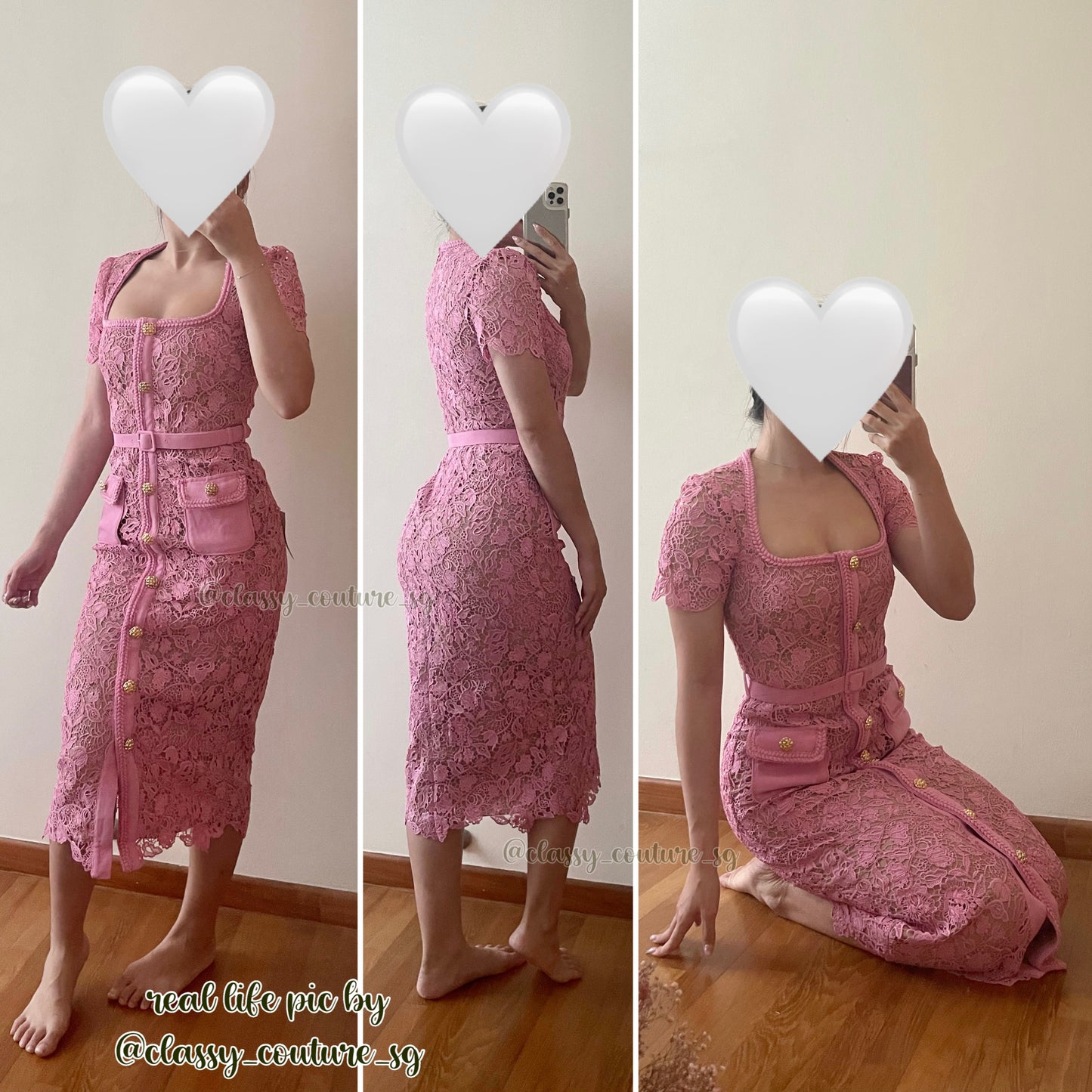 SP Pink Guipure Lace Midi Dress