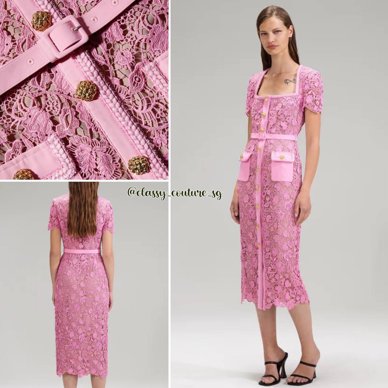 SP Pink Guipure Lace Midi Dress