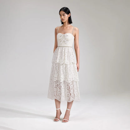 SP Cream Cord Lace Tiered Midi Dress Classy Couture (SG) SP Cream Cord Lace Tiered Midi Dress Classy Couture (SG)
