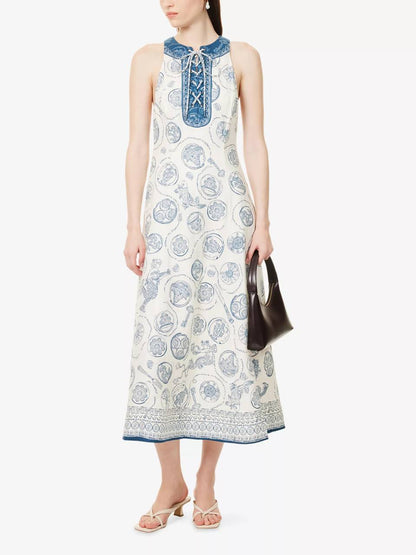 ALM Lucky Lace-Up Linen Midi Dress