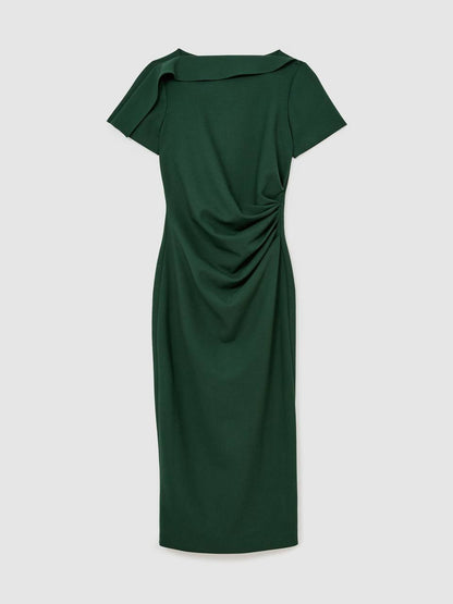 RS Hilary Ruched-Detail Boat-Neck Midi Dress