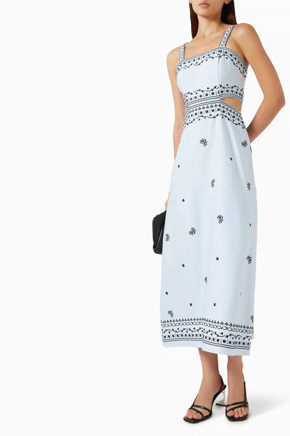MJ Embroidered Linen Blend Cut Out Maxi Dress