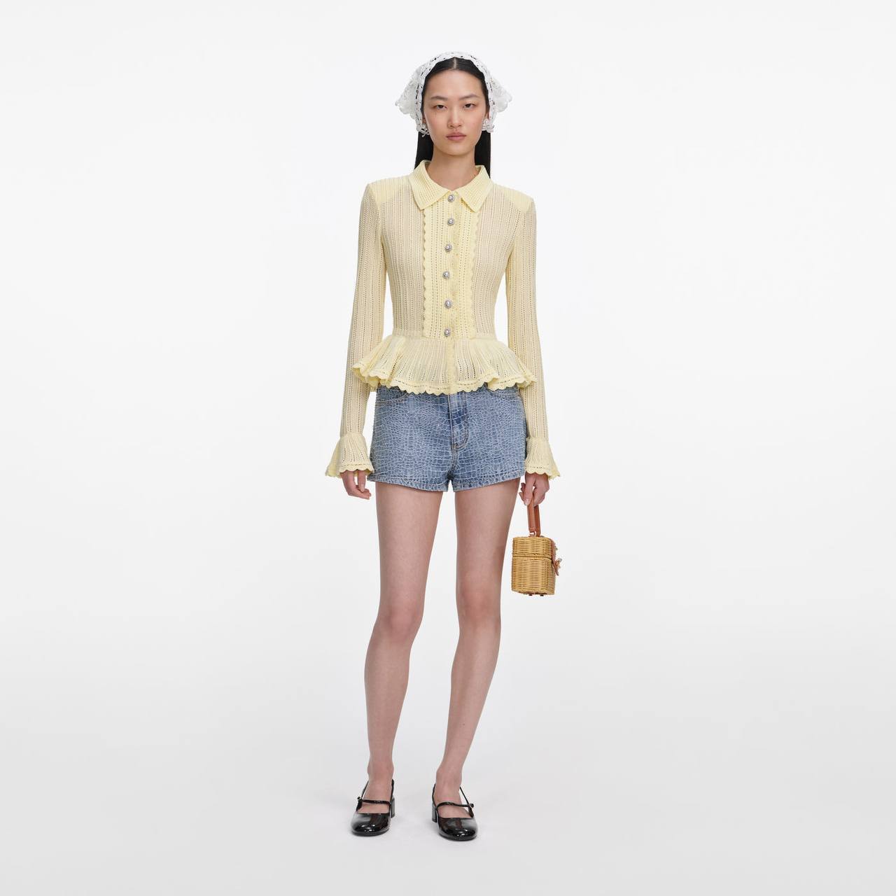 SP Croc-Embossed Denim Shorts