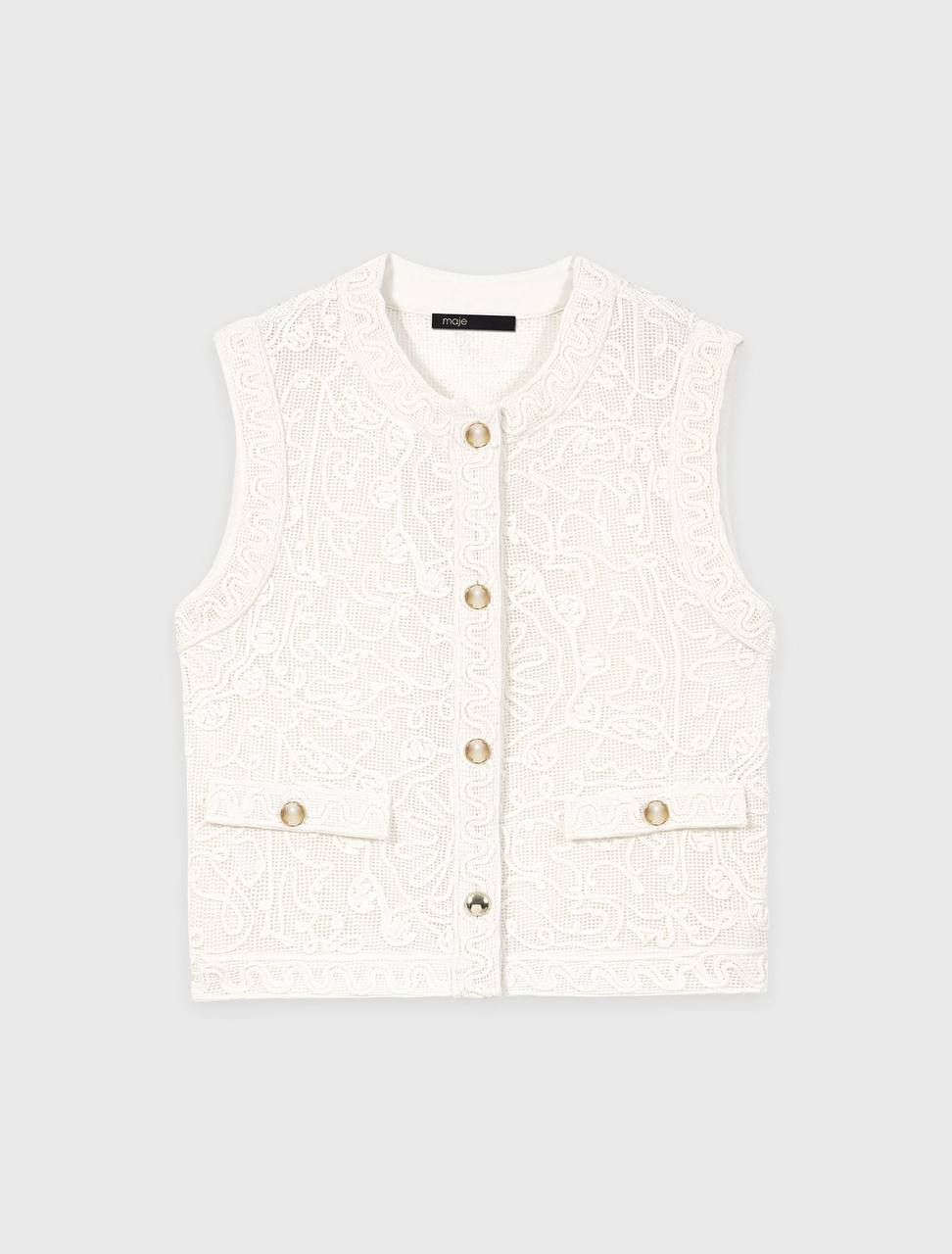 MJ Laros Guipure Lace Sleeveless Jacket Vest Top | Paros Trousers Pant | Cotton Set