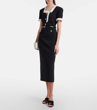 SP Black Contrast Frail Midi Dress