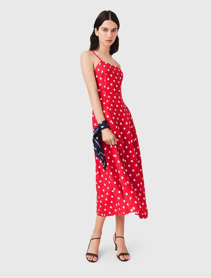 MJ Backless Linen-Blend Red Polka Dot Maxi Dress