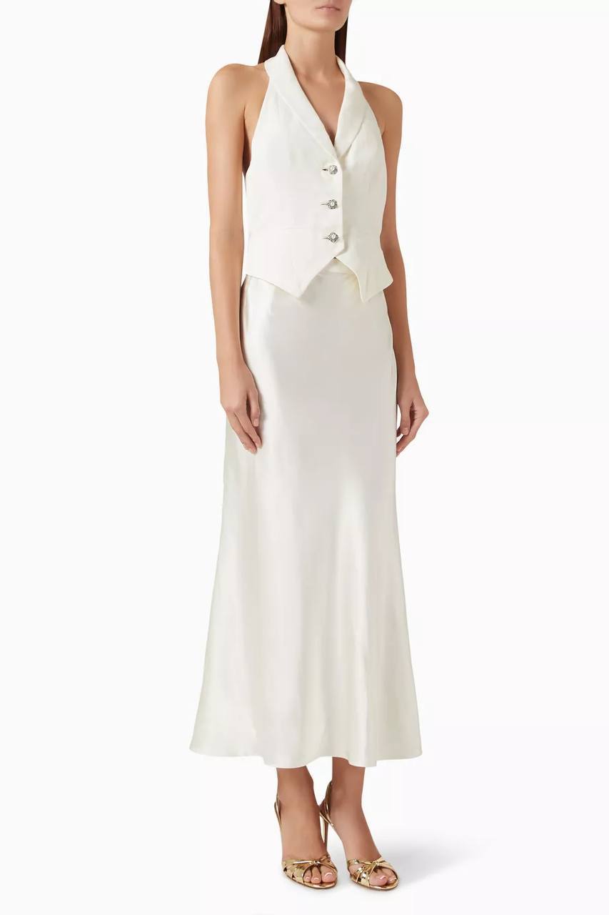 SP Cream Linen Blend Satin Midi Dress
