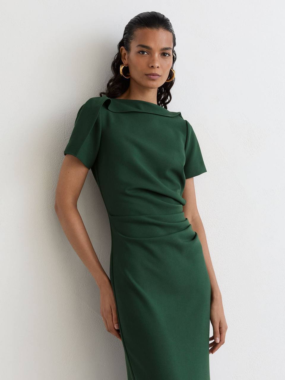 RS Hilary Ruched-Detail Boat-Neck Midi Dress