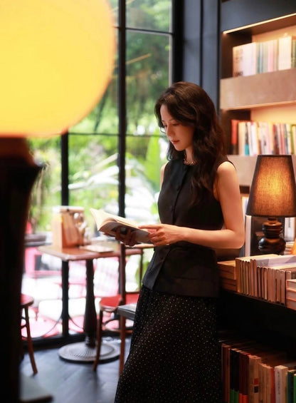 SP Black Taffeta Polka Dot Midi Dress