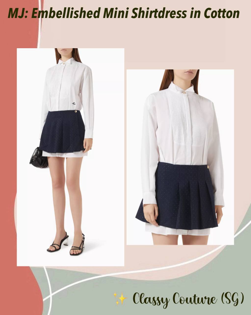 MJ Embellished Mini Shirtdress in Cotton