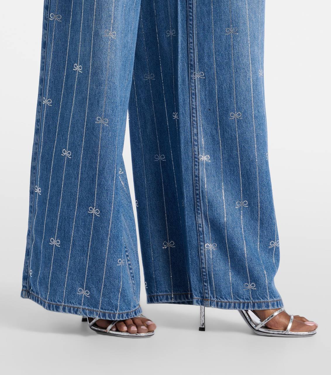 SP Wide-leg Bow Embellished Jeans in Lyocell Denim