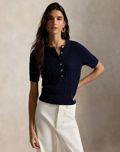 RL: Mini-Cable Short-Sleeve Henley Jumper