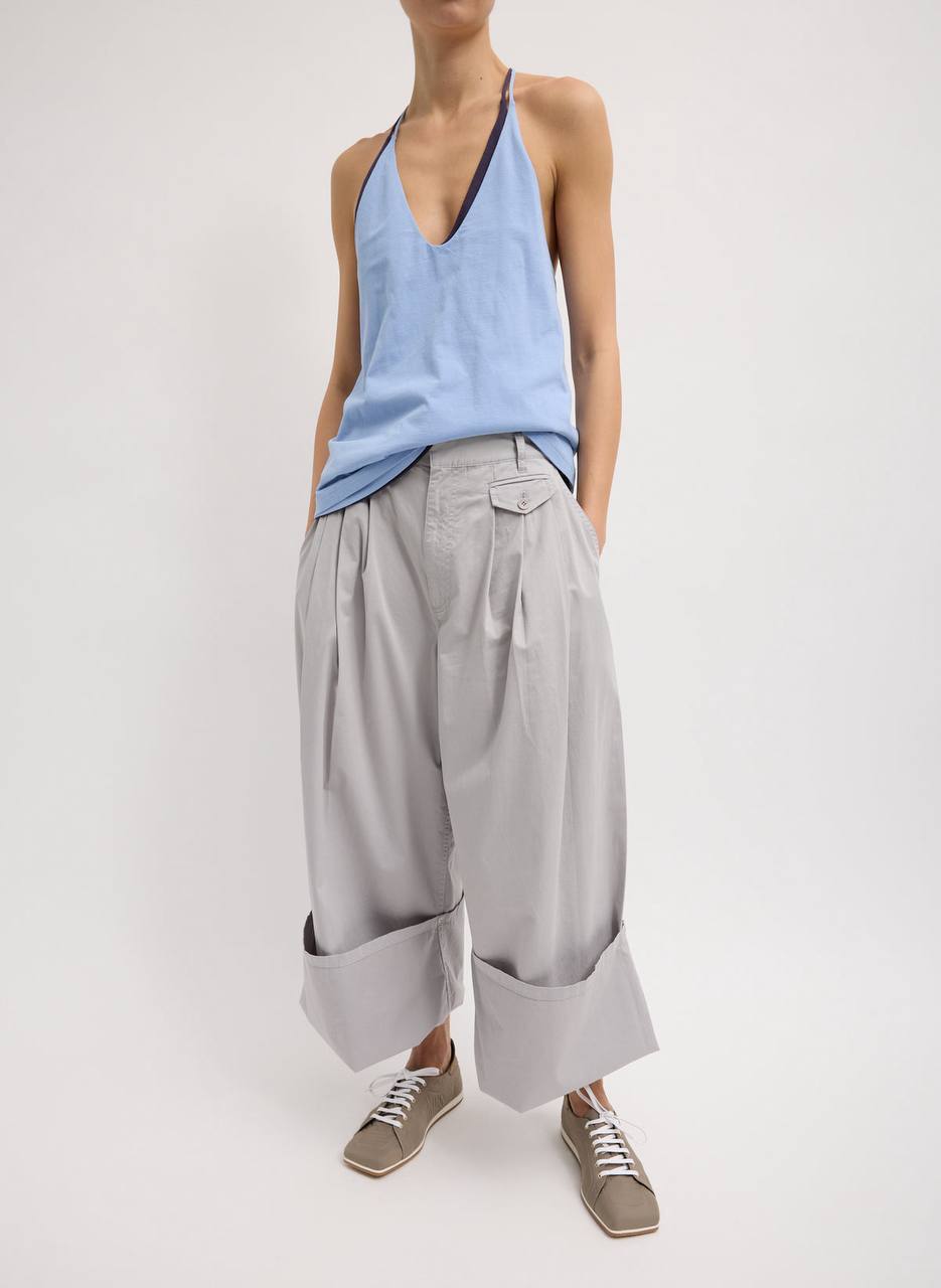 TB Garment Dyed Silky Cotton Triple Pleat Pant in Washed Khaki-Grey