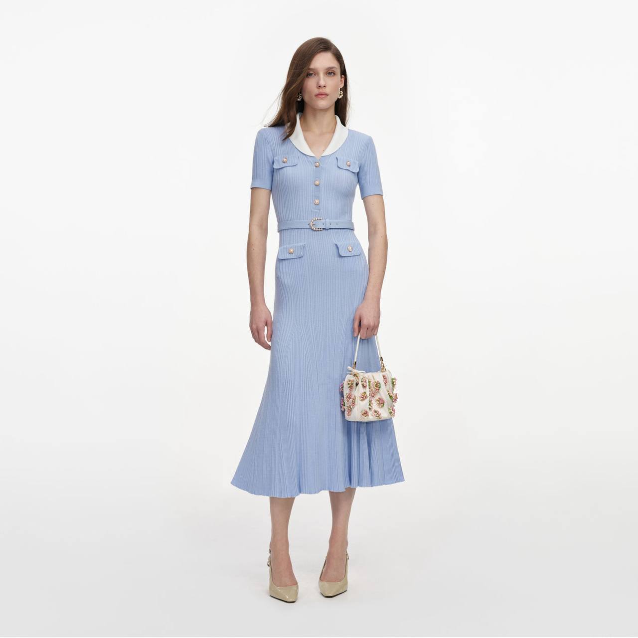 SP Blue Ribbed Knit Midi Dress