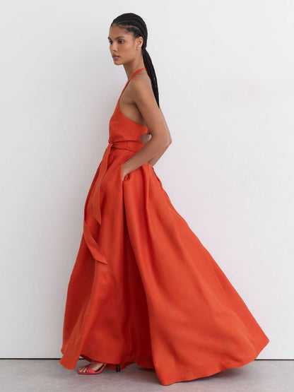 RS Paules Linen Open-Back Maxi Dress