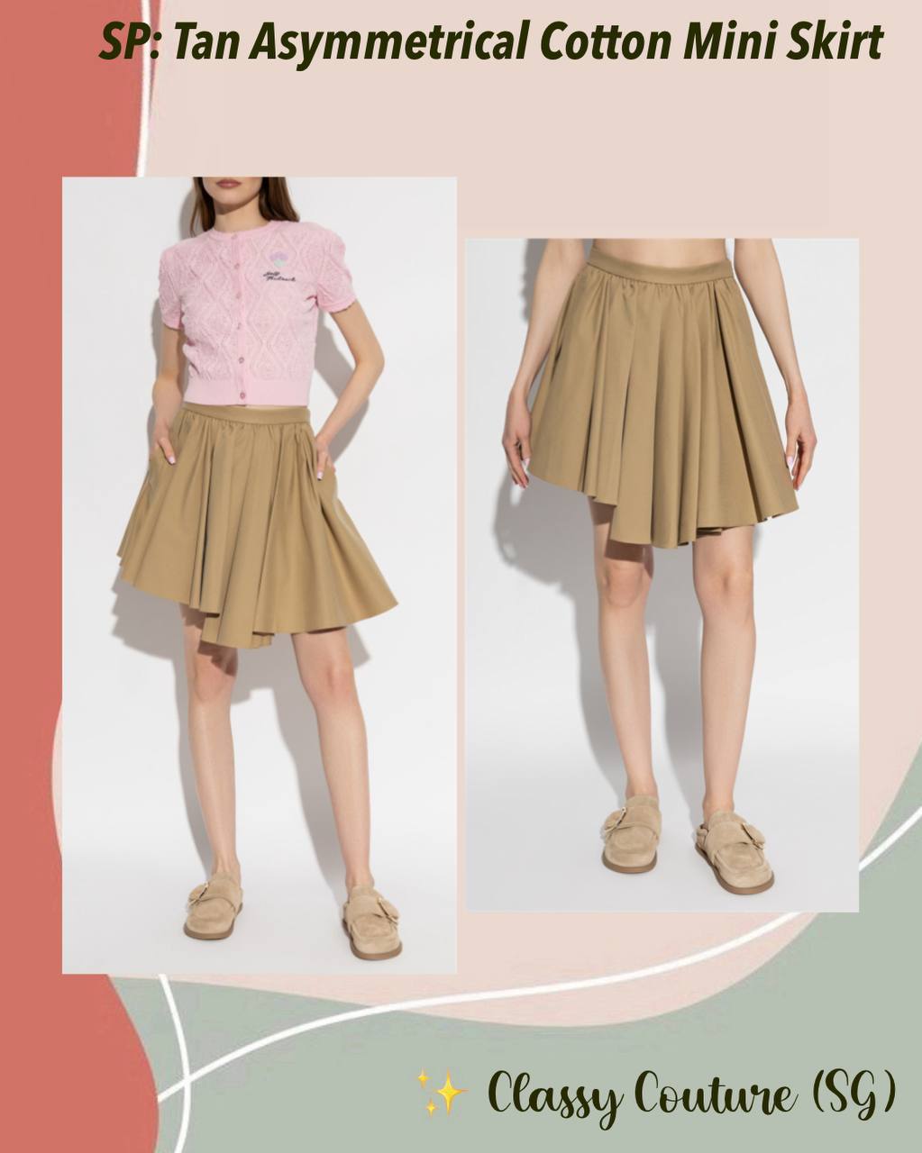 SP Tan Asymmetrical Cotton Mini Skirt